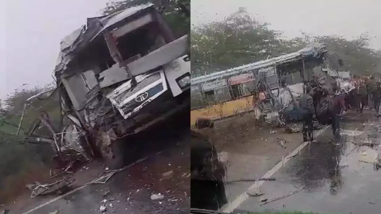 नसीराबाद-कोटा मार्ग पर कोहरे की वजह से बस और ट्रेलर की टक्कर