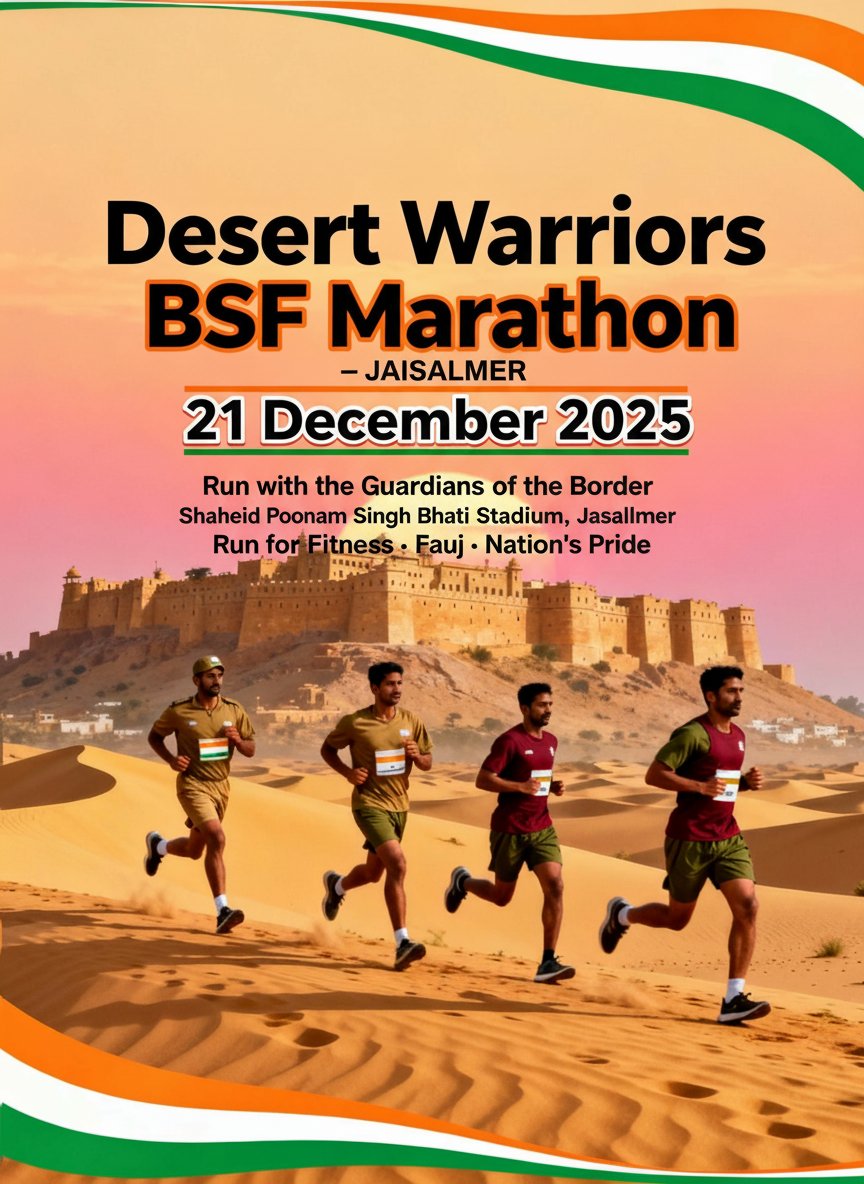 जैसलमेर में ‘डेजर्ट वॉरियर्स–BSF मैराथन’ 21 दिसंबर को